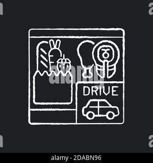 Drive through grocery shopping chalk white icon on black background Stock Vector