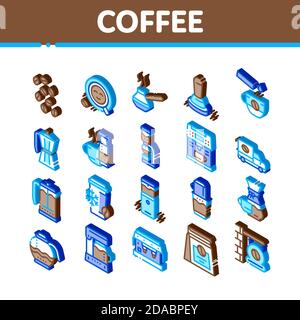 Coffee Energy Drink Isometric Icons Set Vector Stock Vector
