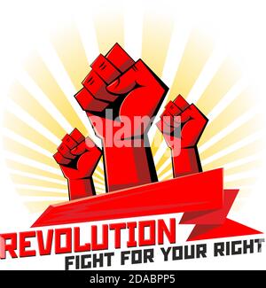 Hands are clenched into strong fists. Revolutionary power icon, logo. Illustration, vector Stock Vector