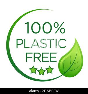 100 % plastic free emblem for packaging eco-friendly and organic products. Icon and logo design template in simple linear style. Illustration, vector Stock Vector