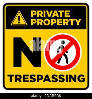 Square black and yellow prohibition sign. Private property, no trespassing. Illustration, vector Stock Vector