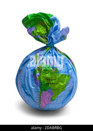 World Globe Garbage Bag Cut Out on White. Stock Photo