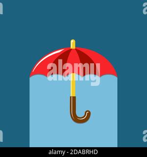 red open umbrella  on blue background. Flat design, vector Stock Vector