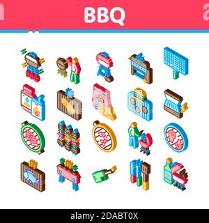 Bbq Barbecue Cooking Isometric Icons Set Vector Stock Vector