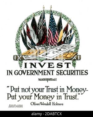 Poster from the YMCA “National Thrift Week” campaign in 1920, encouraging people to invest in government securities. SOURCE: GLASS SLIDE