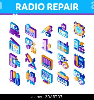 Radio Repair Service Isometric Icons Set Vector Stock Vector