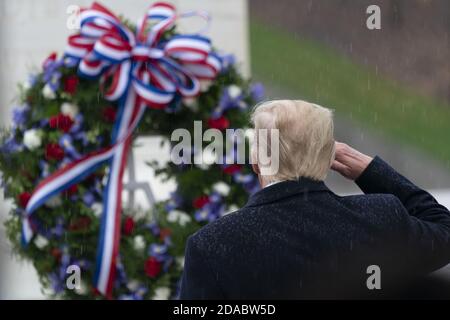 Arlington, United States. 11th Nov, 2020. United States President Donald J. Trump and First lady Melania Trump participate in a National Veterans Day Observance at Arlington National Cemetery in Arlington, Virginia on Tuesday, November 11, 2020. Photo by Chris KleponisUPI Credit: UPI/Alamy Live News Stock Photo