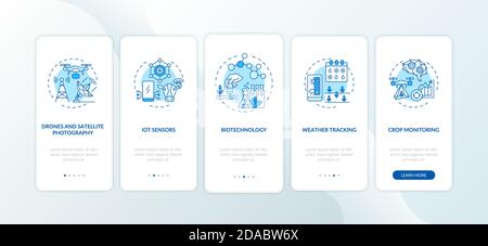 Innovative agriculture technology onboarding mobile app page screen with concepts Stock Vector