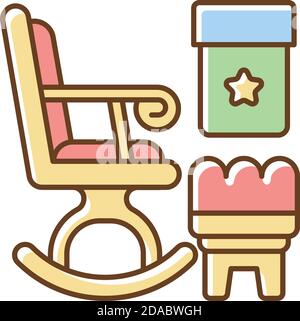 Rocking chairs and ottomans RGB color icon Stock Vector