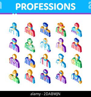 Professions People Isometric Icons Set Vector Stock Vector