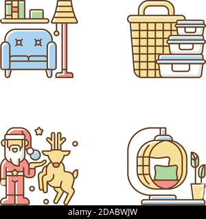 Homeware and furniture RGB color icons set Stock Vector