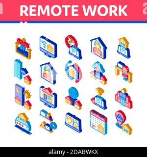 Remote Work Freelance Isometric Icons Set Vector Stock Vector