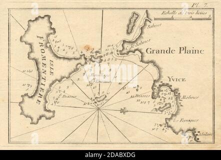 Yvice - Isle Fromentere. Ibiza town & Formentera island. Spain. ROUX 1804 map Stock Photo