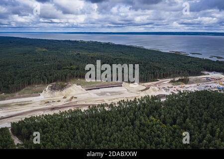 View on building site of Vistula Spit canal - connection between the Vistula Lagoon and Gdańsk Bay, Poland Stock Photo