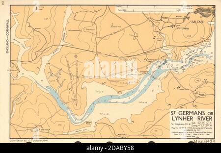 St. Germans or Lynher River. Saltash Cornwall sea coast chart ADMIRALTY 1944 map Stock Photo