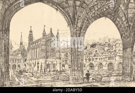MEDIEVAL LONDON. Old St. Paul's Cathedral: Pardon church & cloisters 1923 Stock Photo