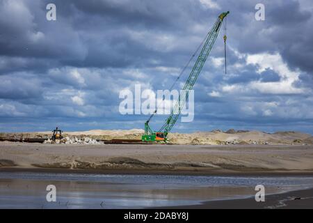 Cranes on Vistula Spit canal building site - connection between the Vistula Lagoon and Gdańsk Bay, Poland Stock Photo