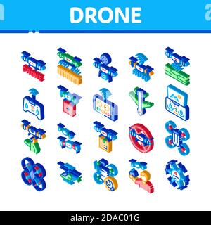 Drone Fly Quadrocopter Isometric Icons Set Vector Stock Vector