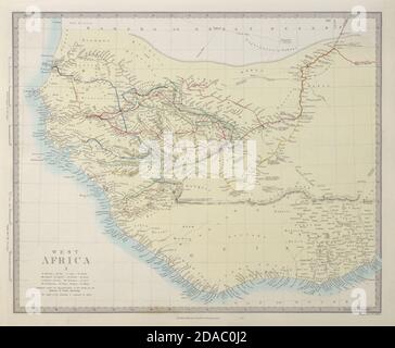 WEST AFRICA Explorers' routes Senegal Ashanti. Mountains of Kong. SDUK 1857 map