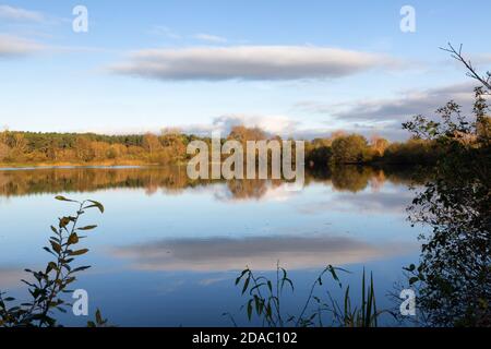 Suffolk landscape; Lackford Lakes nature reserve, run by the Suffolk Wildlife Trust, example of british countryside, Suffolk, East Anglia UK Stock Photo