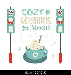 Cozy winter mood smores and cocoa sign vector Stock Vector