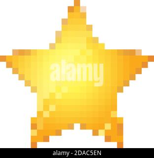 Bright glossy yellow star in pixel art style on white Stock Vector