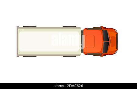 Top view of realistic glossy red and white truck, car on white Stock Vector