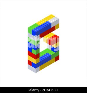 Isometric font made from color plastic blocks. The childrens designer. Letter G. Vector illustration Stock Vector