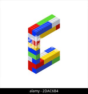 Isometric font made from color plastic blocks. The childrens designer. Letter C. Vector illustration Stock Vector