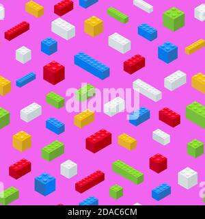 Pop art pattern. Plastic colored blocks on a pink background. Isometric. Vector illustration Stock Vector