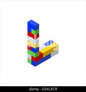 Isometric font made from color plastic blocks. The childrens designer. Letter L. Vector illustration Stock Vector