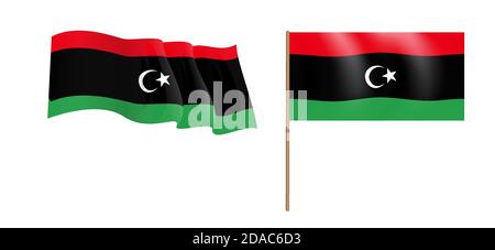 colorful naturalistic waving flag of the State of Libya. Vector Illustration Stock Vector
