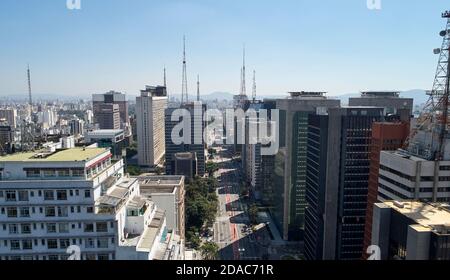 Aerial view of Avenida Paulista, financial and business center in Sao Paulo city, Brazil. Stock Photo