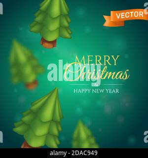 Christmas trees on a blurred green background. Cartoon pines with bokeh effect Stock Vector