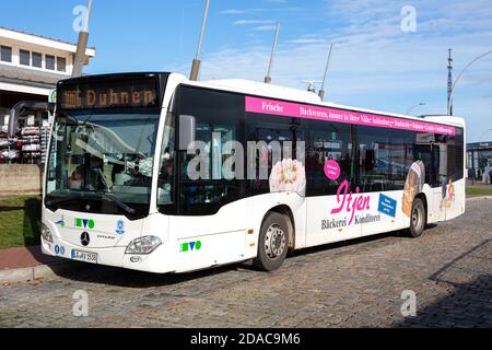 KVG Mercedes-Benz Citaro bus at holding point ‘Alte Liebe’ in Cuxhaven, Germany. KVG is one of the largest bus companies in Lower Saxony. Stock Photo