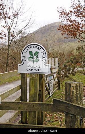 Sign for Wasdale Campsite in the Lake District - Wasdale Head, Seascale, Cumbria, England, UK Stock Photo