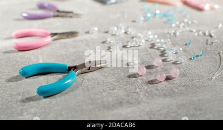 Tools for jewelry making, beads, findings Stock Photo