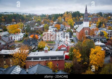 View of Montpelier, Vermont, New England, USA with late fall foliage. Stock Photo