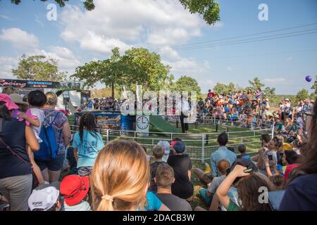 Darwin, NT, Australia-July 27,2018: Crowds waiting for pig races at the Darwin Show in the Northern Territory of Australia Stock Photo