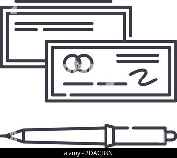 Bank check icon, linear isolated illustration, thin line vector, web design sign, outline concept symbol with editable stroke on white background. Stock Vector