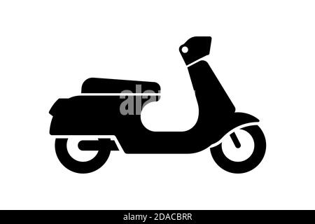 Retro vintage scooter black icon isolated on white bacground. Traditional recreational motorcycle transport road sign. Moped delivery symbol vector eps illustration Stock Vector