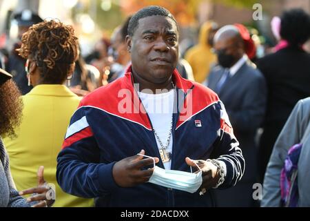 Tracy Morgan delivers remarks at the opening of the Marcy Houses Community Center on November 6, 2020 in Brooklyn, New York. Stock Photo