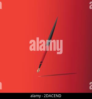 Fountain pen in red and black color body with drawing line on paper in red background Stock Vector