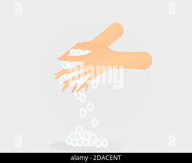 Washing hand with Foam soap in white background Stock Vector