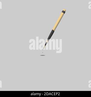Fountain pen in black and yellow color body with drawing line on paper in white background Stock Vector
