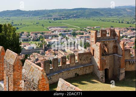 Town of Soave, Italy, from the walls of its medieval castle Stock Photo
