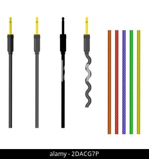 Set of Different Audio Cable Isolated on White Background Stock Vector