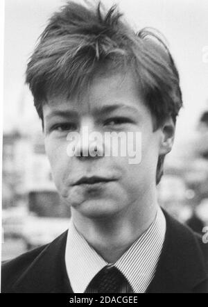 LORD GEORGE BINGHAM, SON OF LORD LUCAN , WORK EXPERIENCE AT THE NEWS , PORTSMOUTH.  1985 Stock Photo