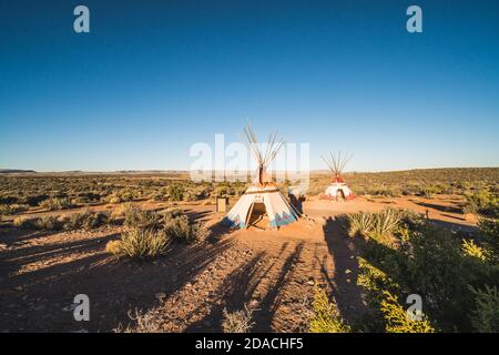 Indian tent in West Rim, Grand Canyon, Arizona, USA one sunny morning Stock Photo