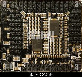 various chips on a textolite video card board for a modern desktop computer Stock Photo
